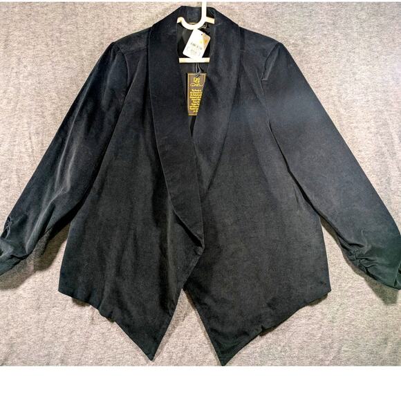 DG2 by Diane Gilman Women's Black Velvet Handkerchief‎ Hem Blazer Size L NWT - Picture 1 of 15